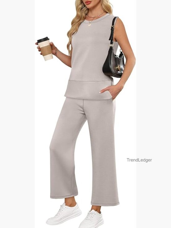 Pants - 2 Piece Lounge Set - Tank Top & Wide Leg Pants Summer Travel Outfit